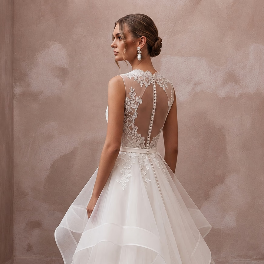 Classic Wedding Dresses with Lace and Organza Layers - Apparel & Accessories > Clothing > Wedding & Bridal Party Dresses > Wedding Dresses - Mignonette