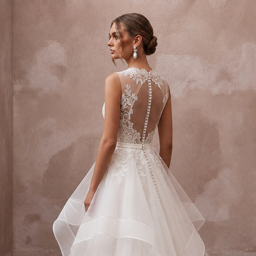 Classic Wedding Dresses with Lace and Organza Layers