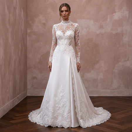 Classic Wedding Dresses with Timeless Satin and Lace - Apparel & Accessories > Clothing > Wedding & Bridal Party Dresses > Wedding Dresses - Mignonette