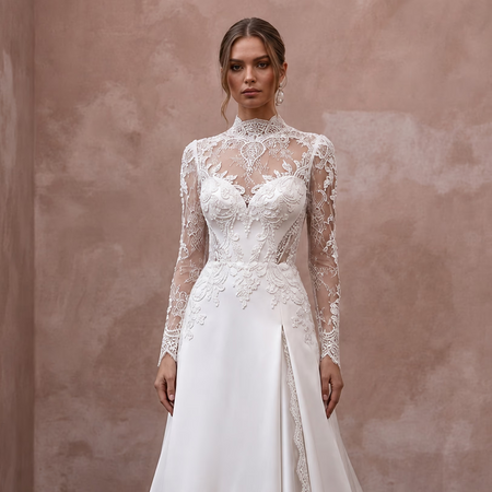 Classic Wedding Dresses with Timeless Satin and Lace - Apparel & Accessories > Clothing > Wedding & Bridal Party Dresses > Wedding Dresses - Mignonette