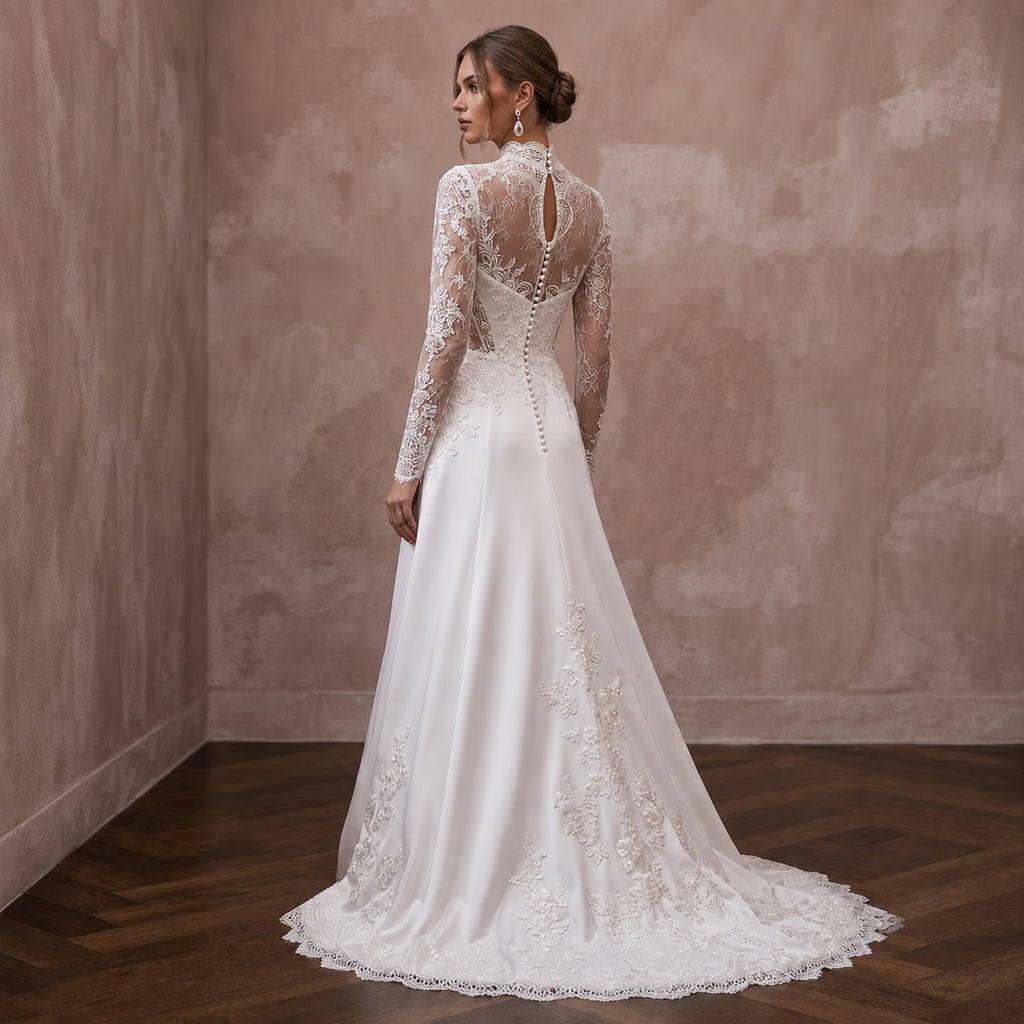 Classic Wedding Dresses with Timeless Satin and Lace - Apparel & Accessories > Clothing > Wedding & Bridal Party Dresses > Wedding Dresses - Mignonette