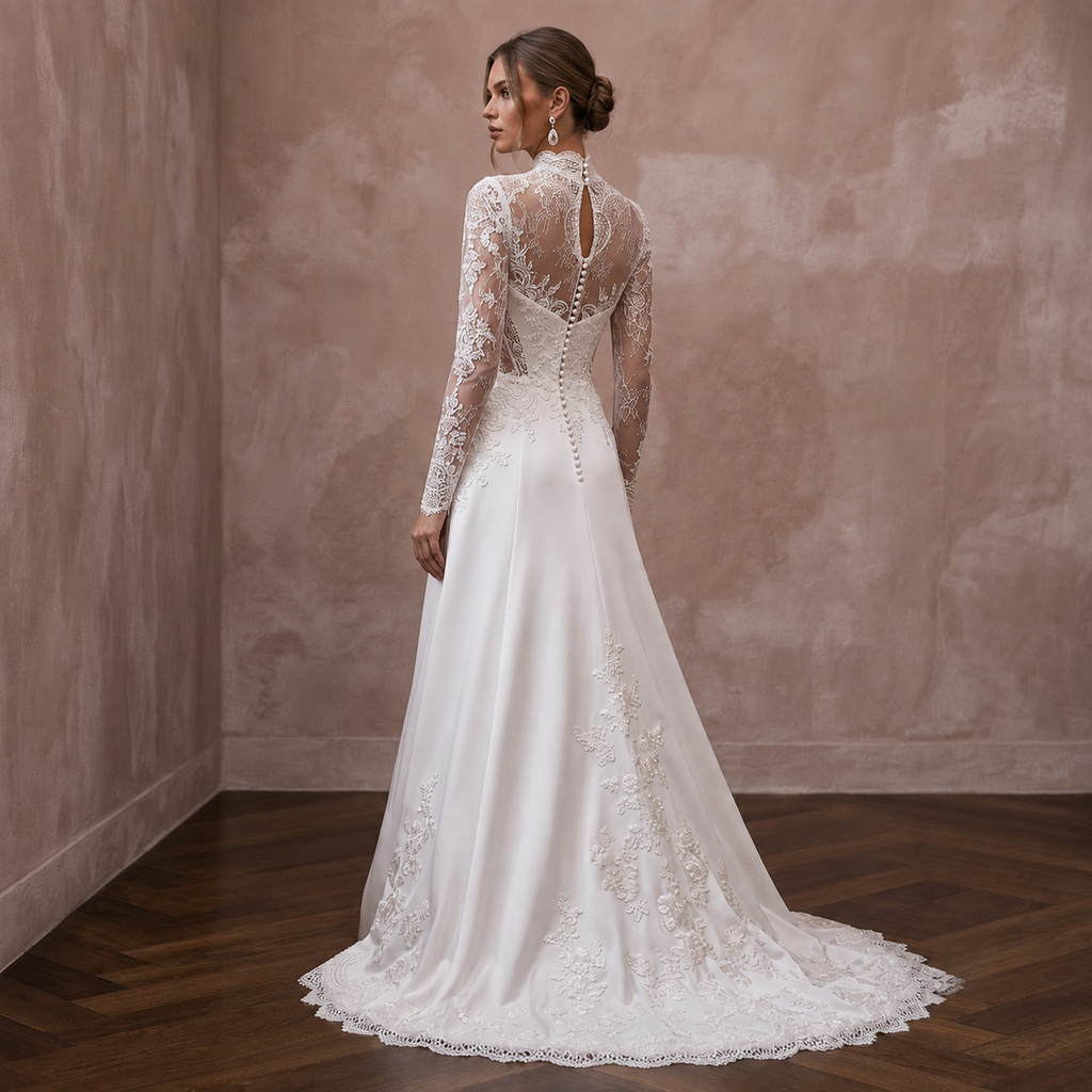 Classic Wedding Dresses with Timeless Satin and Lace