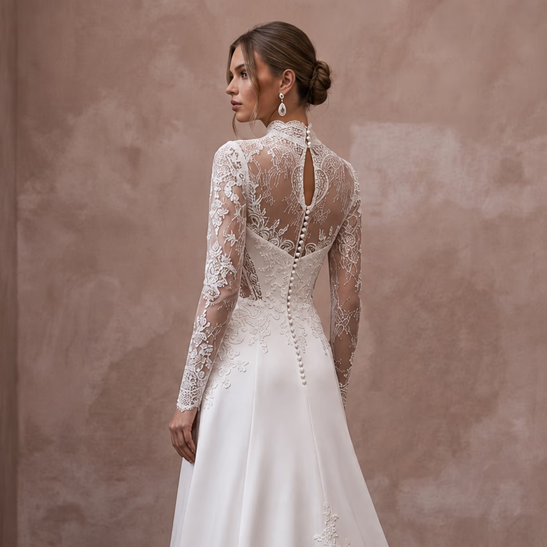 Classic Wedding Dresses with Timeless Satin and Lace - Apparel & Accessories > Clothing > Wedding & Bridal Party Dresses > Wedding Dresses - Mignonette