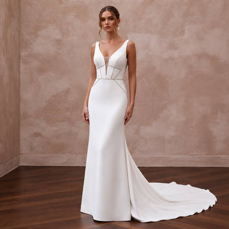 Clean-Lined Crepe Bridal Gown for a City Wedding