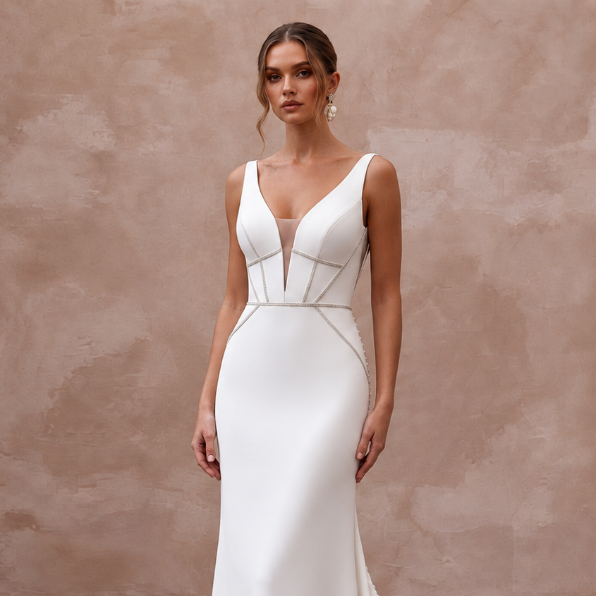 Clean-Lined Crepe Bridal Gown for a City Wedding
