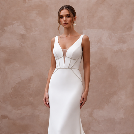 Clean-Lined Crepe Bridal Gown for a City Wedding