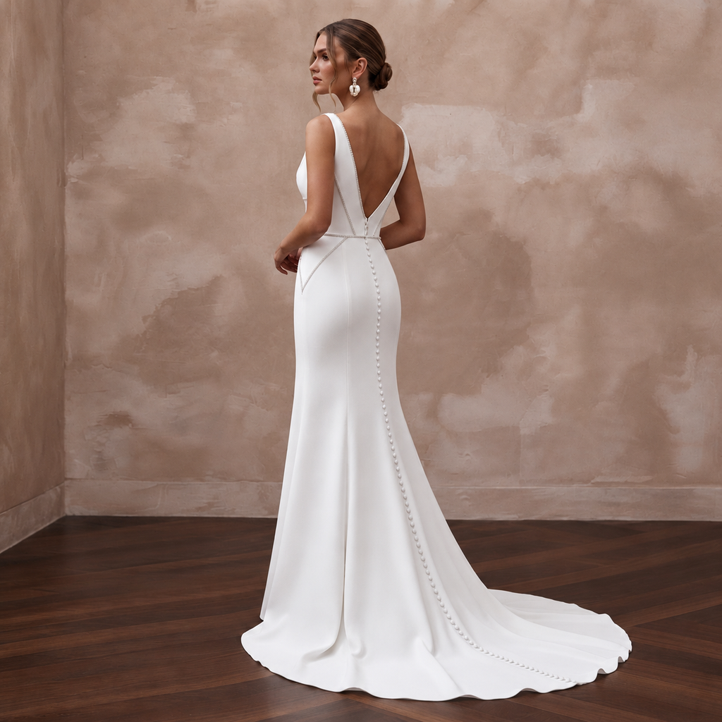 Clean-Lined Crepe Bridal Gown for a City Wedding