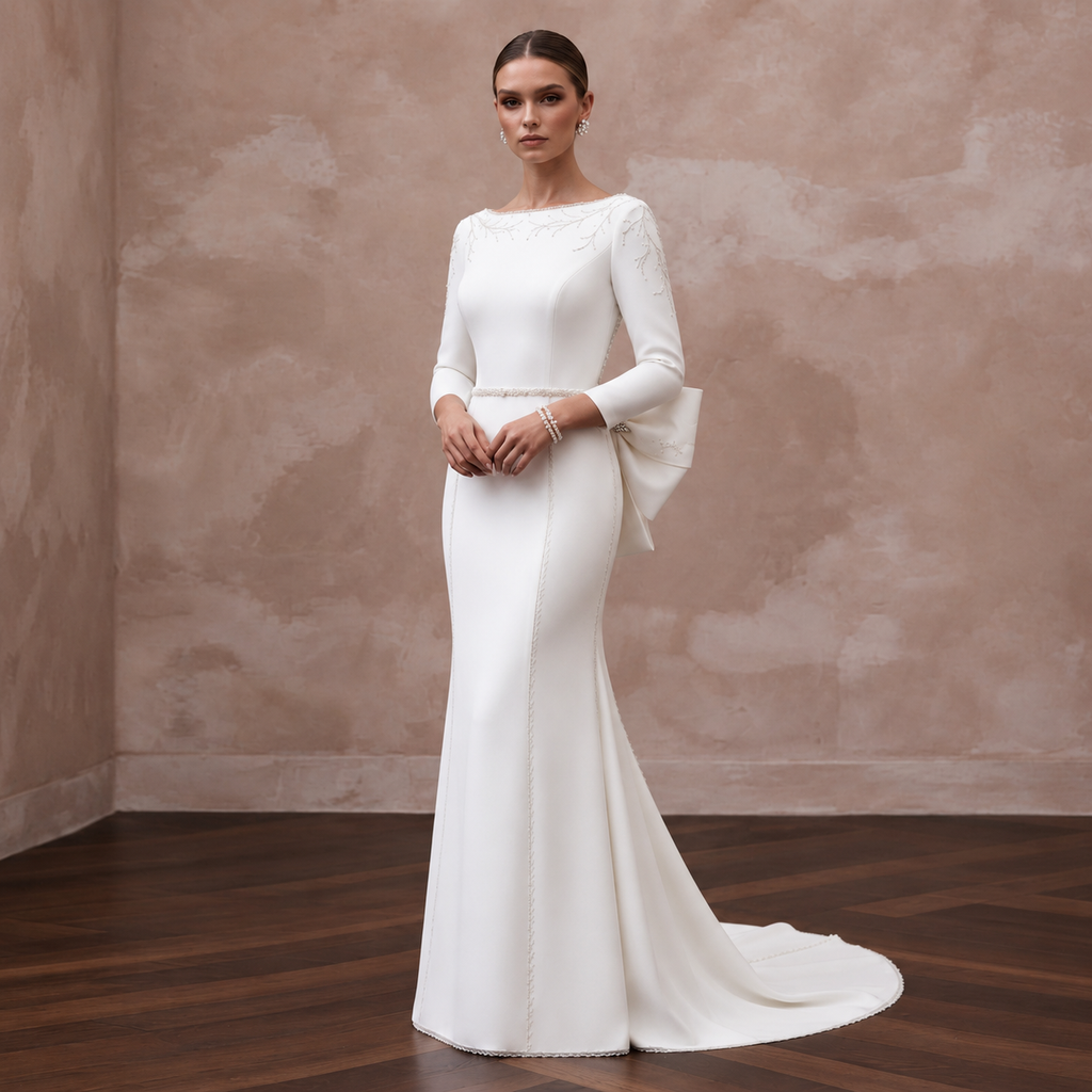 Clean Crepe Wedding Dress for a Courthouse Ceremony