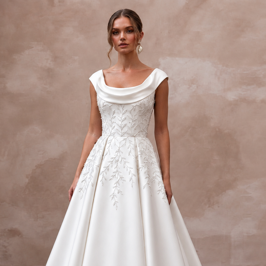 Clean Satin Bridal Gown with A-Line Silhouette