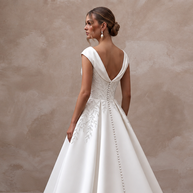 Clean Satin Bridal Gown with A-Line Silhouette