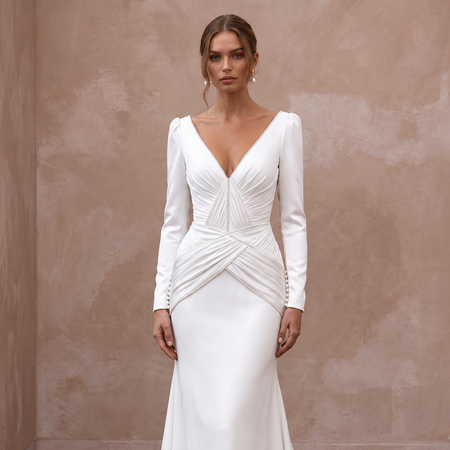 Clean Satin Wedding Dress with Long Sleeves