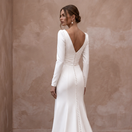 Clean Satin Wedding Dress with Long Sleeves