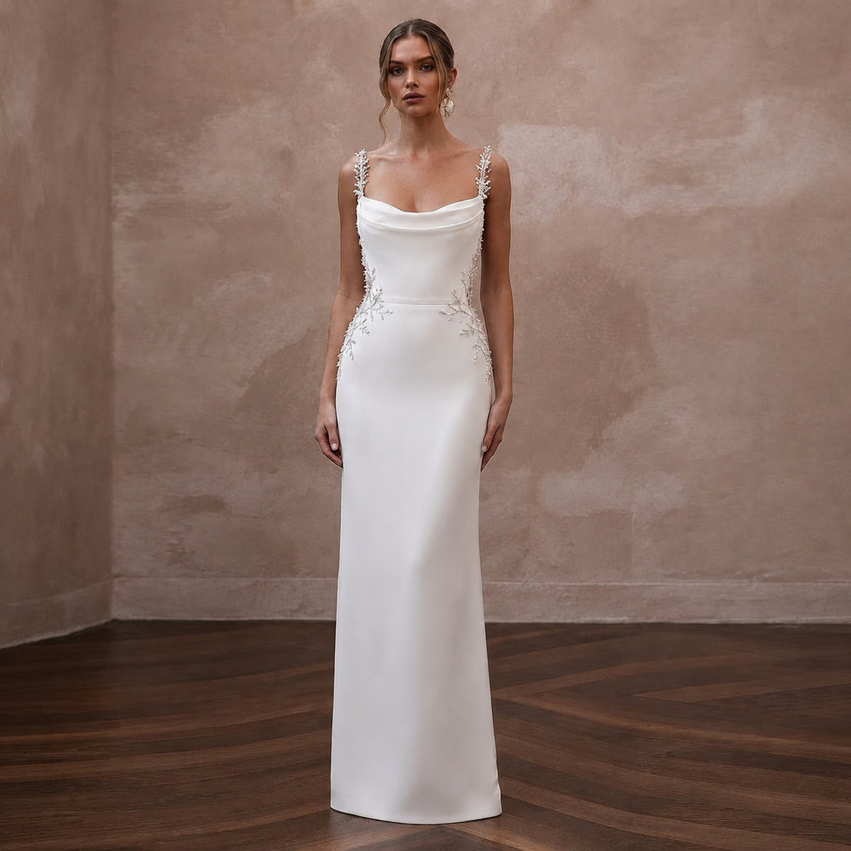 Clean White Matte Mikado Slip Dress for Rehearsal Dinner - Apparel & Accessories > Clothing > Wedding & Bridal Party Dresses > Wedding Dresses - Mignonette Bridal Main image