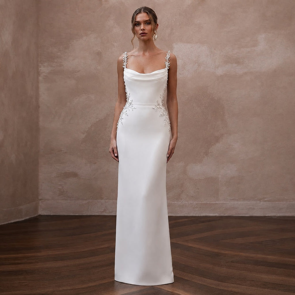 Clean White Matte Mikado Slip Dress for Rehearsal Dinner - Apparel & Accessories > Clothing > Wedding & Bridal Party Dresses > Wedding Dresses - Mignonette Bridal