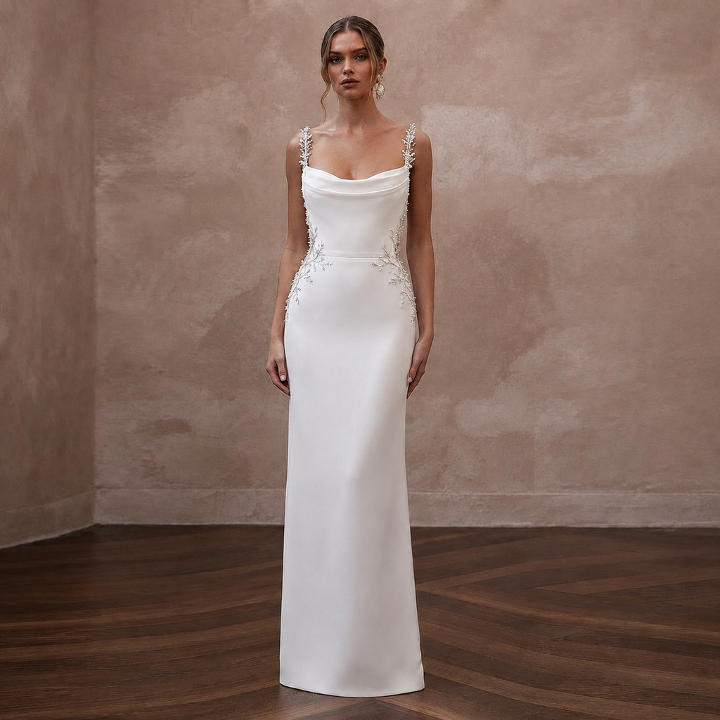 Clean White Matte Mikado Slip Dress for Rehearsal Dinner