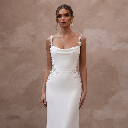 Clean White Matte Mikado Slip Dress for Rehearsal Dinner