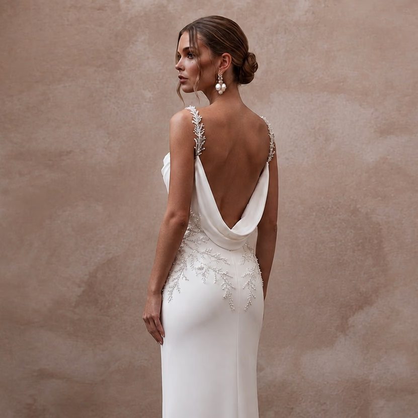 Clean White Matte Mikado Slip Dress for Rehearsal Dinner - Apparel & Accessories > Clothing > Wedding & Bridal Party Dresses > Wedding Dresses - Mignonette Bridal