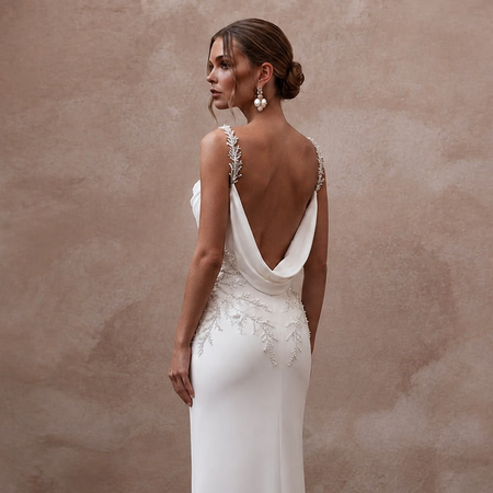 Clean White Matte Mikado Slip Dress for Rehearsal Dinner - Apparel & Accessories > Clothing > Wedding & Bridal Party Dresses > Wedding Dresses - Mignonette Bridal