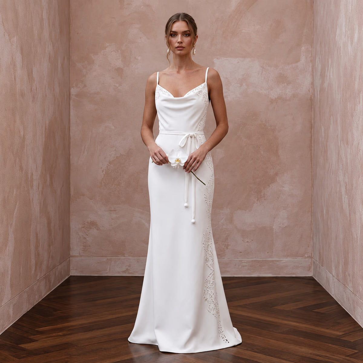 Clean White Matte Mikado Slip Wedding Dress for Rehearsal Dinner