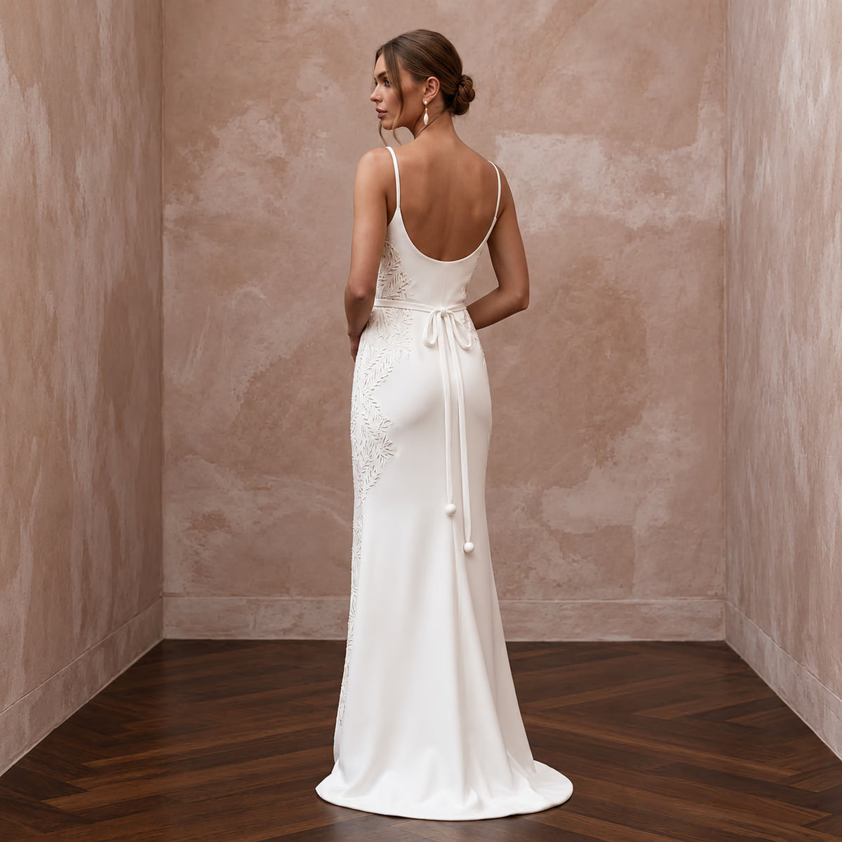 Clean White Matte Mikado Slip Wedding Dress for Rehearsal Dinner