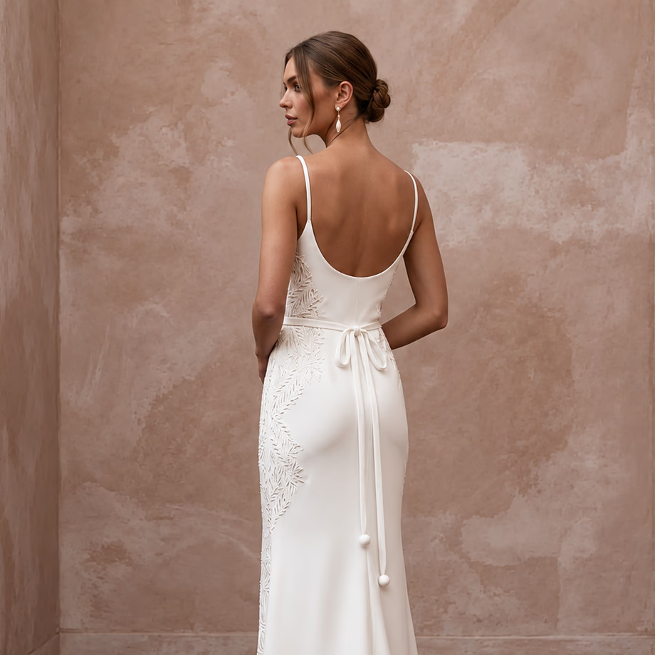 Clean White Matte Mikado Slip Wedding Dress for Rehearsal Dinner