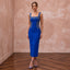 Cobalt Blue Stretch Crepe Square Neck Bodycon Midi Cocktail Dress