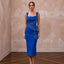 Cobalt Blue Stretch Crepe Square Neck Bodycon Midi Cocktail Dress