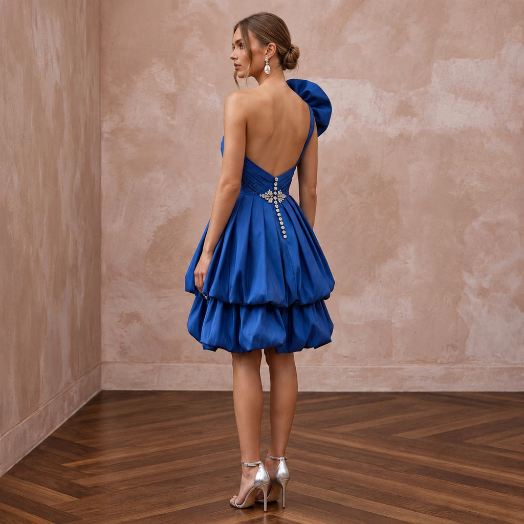 Cobalt Blue Taffeta Bubble Skirt One - Shoulder Party Dress - Apparel & Accessories > Clothing > Wedding & Bridal Party Dresses > Wedding Dresses - Mignonette Bridal