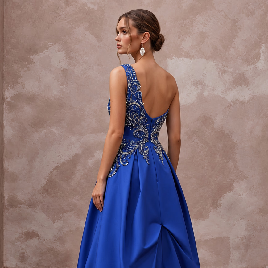 Cobalt Blue Taffeta Bubble Skirt One-Shoulder Party Dress