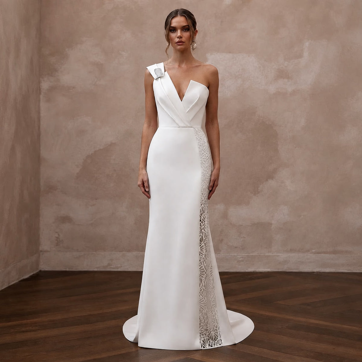 Column Wedding Dresses with Chic Modern Tailoring - Apparel & Accessories > Clothing > Wedding & Bridal Party Dresses > Wedding Dresses - Mignonette Bridal Main image