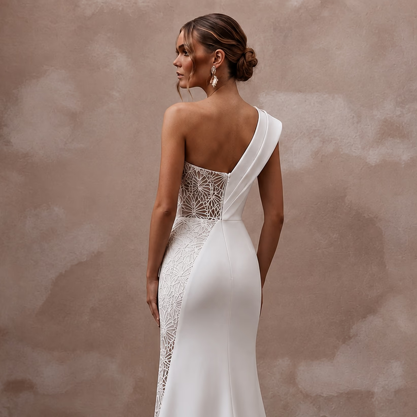 Column Wedding Dresses with Chic Modern Tailoring - Apparel & Accessories > Clothing > Wedding & Bridal Party Dresses > Wedding Dresses - Mignonette Bridal
