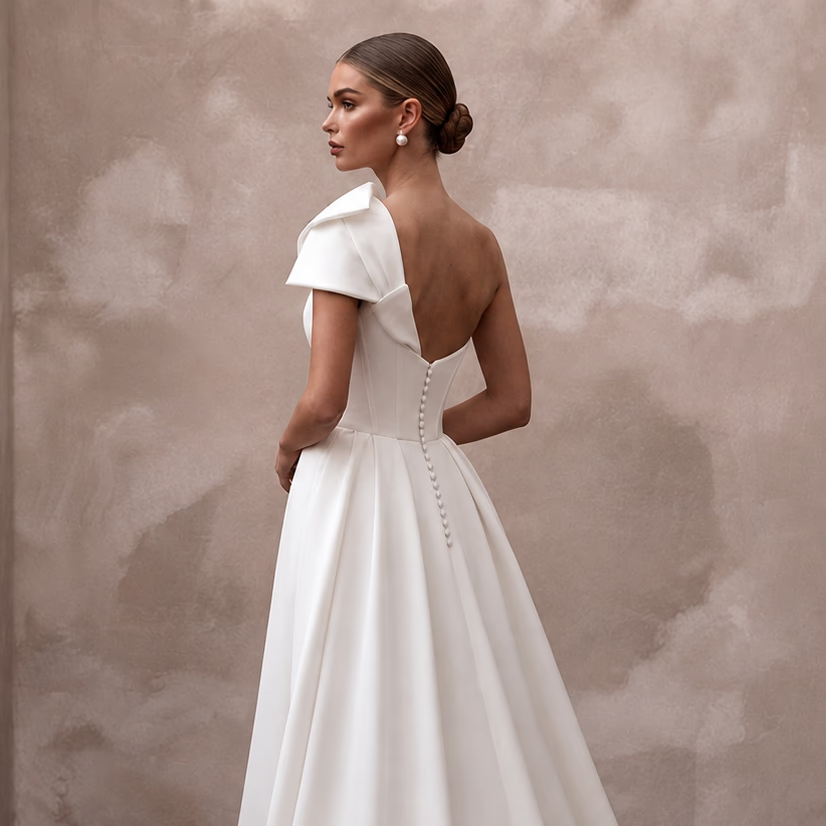Column Wedding Dresses with Clean Architectural Lines - Apparel & Accessories > Clothing > Wedding & Bridal Party Dresses > Wedding Dresses - Mignonette