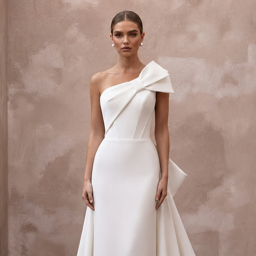 Column Wedding Dresses with Clean Architectural Lines - Apparel & Accessories > Clothing > Wedding & Bridal Party Dresses > Wedding Dresses - Mignonette