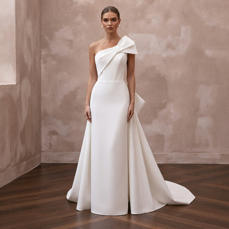 Column Wedding Dresses with Clean Architectural Lines - Apparel & Accessories > Clothing > Wedding & Bridal Party Dresses > Wedding Dresses - Mignonette