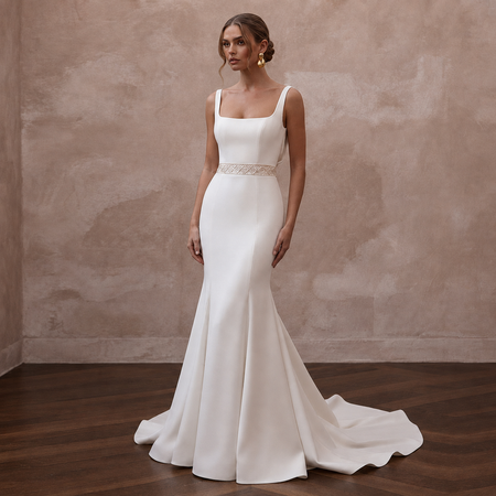 Contemporary Cream Double Crepe Mermaid Bridal Dress for Anniversary Party