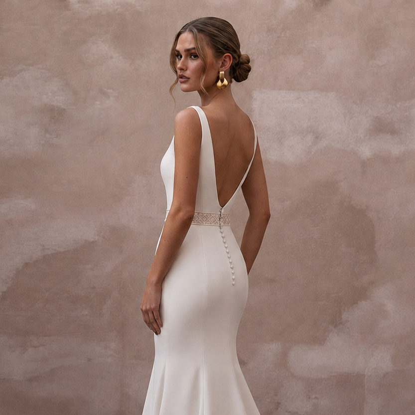 Contemporary Cream Double Crepe Mermaid Bridal Dress for Anniversary Party