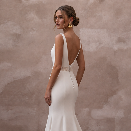 Contemporary Cream Double Crepe Mermaid Bridal Dress for Anniversary Party