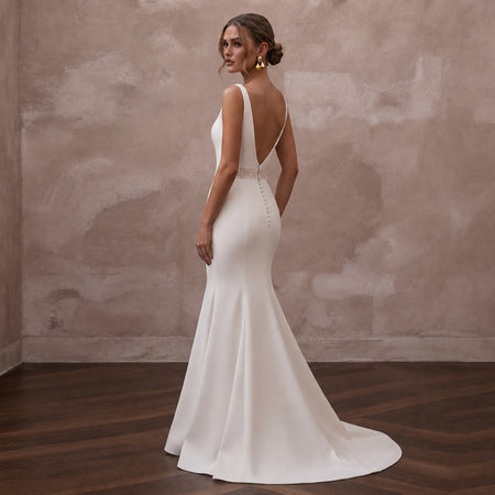 Contemporary Cream Double Crepe Mermaid Bridal Dress for Anniversary Party - Apparel & Accessories > Clothing > Wedding & Bridal Party Dresses > Wedding Dresses - Mignonette Bridal