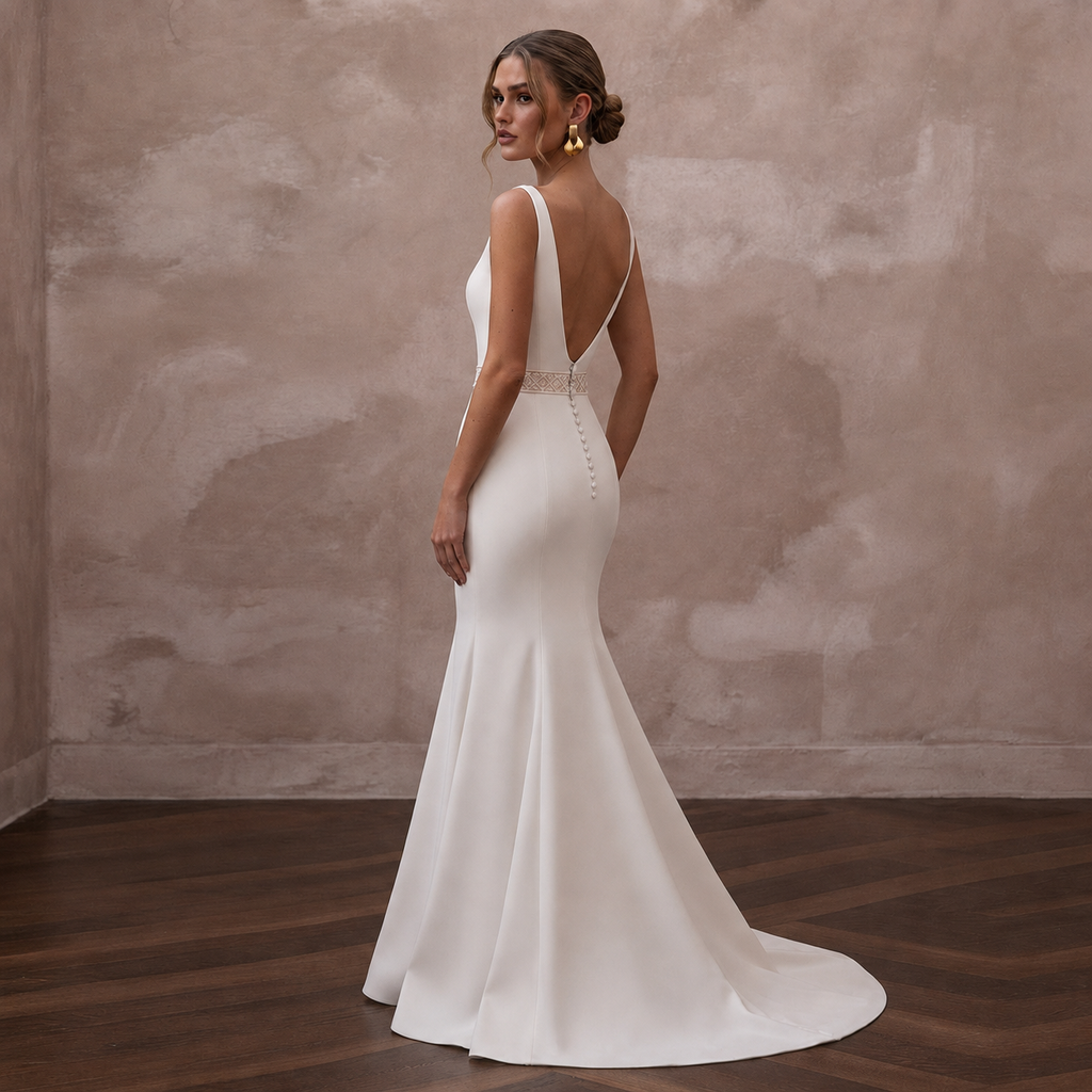Contemporary Cream Double Crepe Mermaid Bridal Dress for Anniversary Party