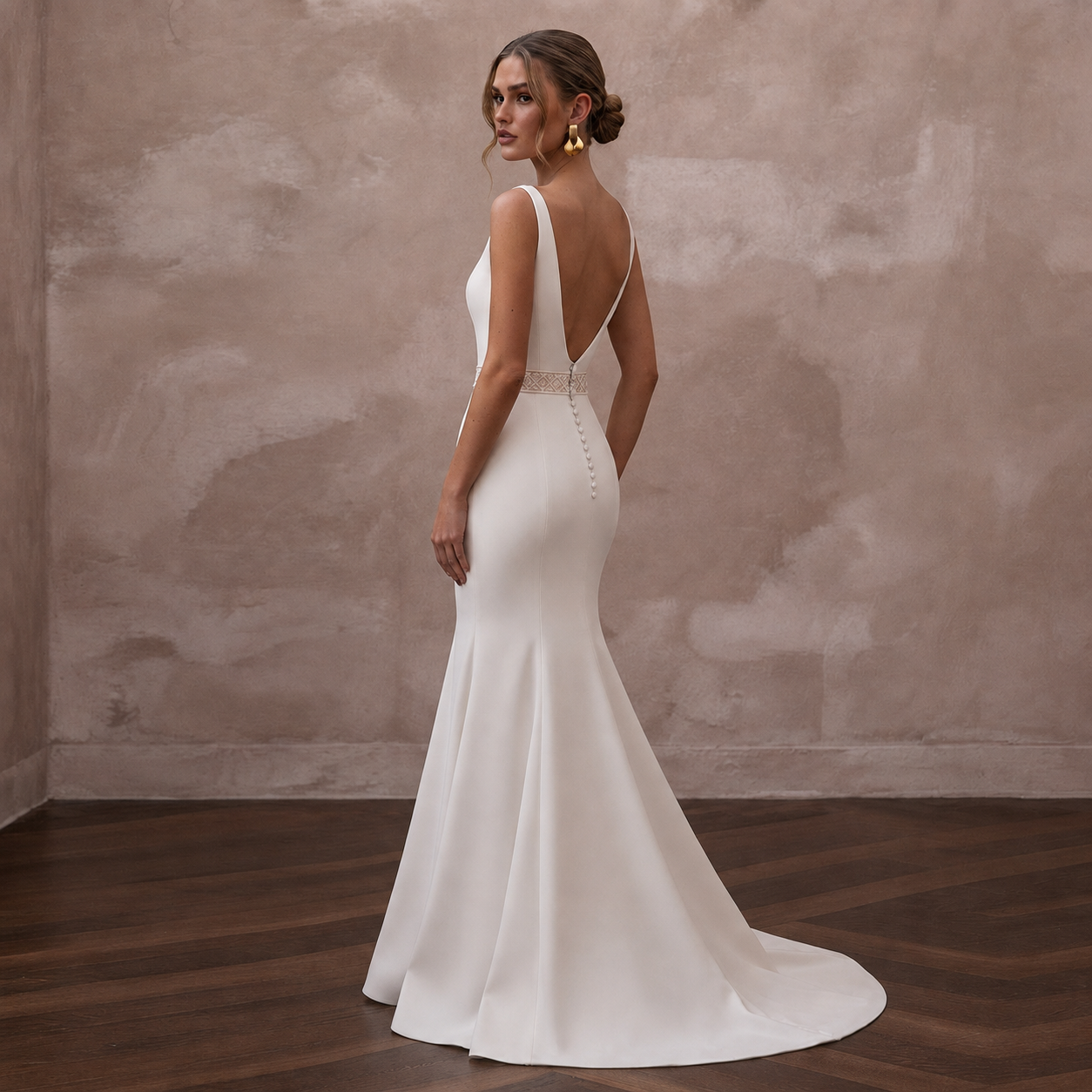 Contemporary Cream Double Crepe Mermaid Bridal Dress for Anniversary Party