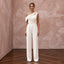 Contemporary Cream Draped Crepe Bridal Jumpsuit for After-Party