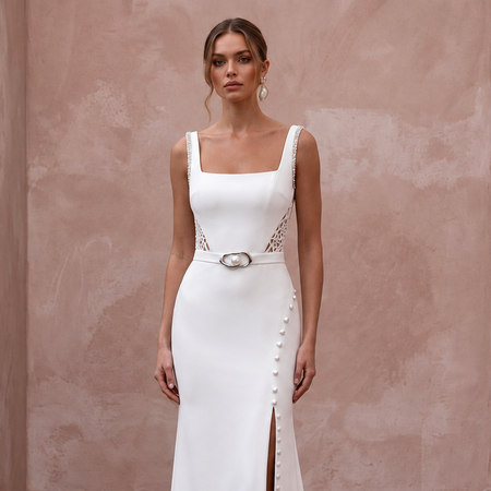 Contemporary Crepe Bridal Gown with Square Neckline