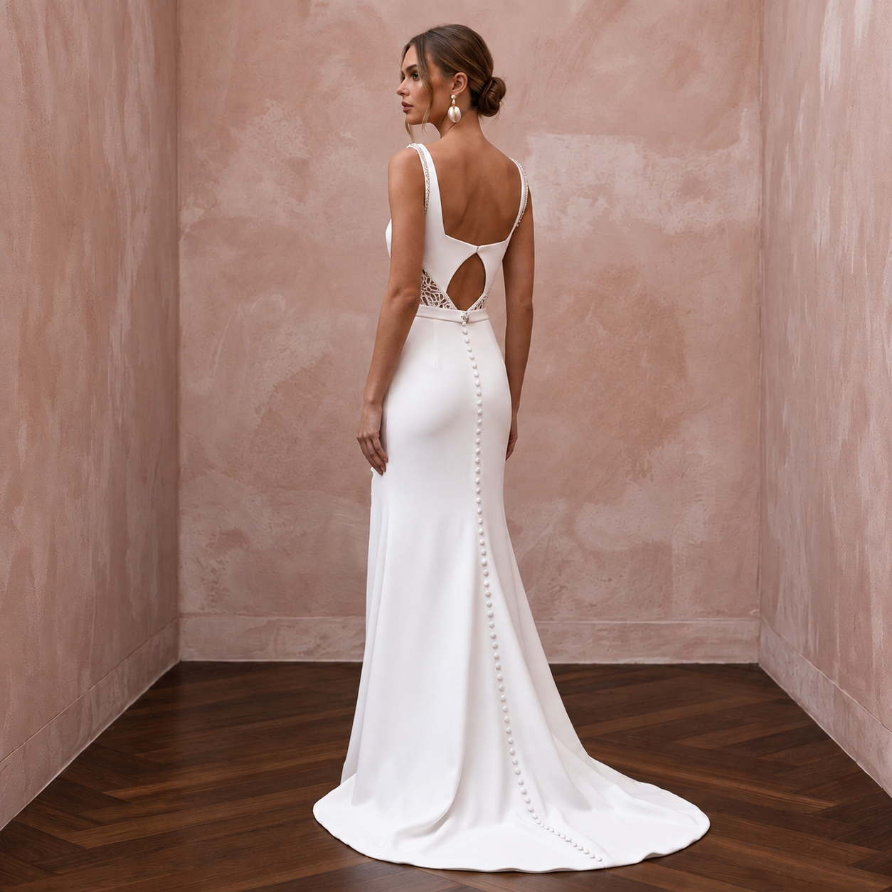 Contemporary Crepe Bridal Gown with Square Neckline