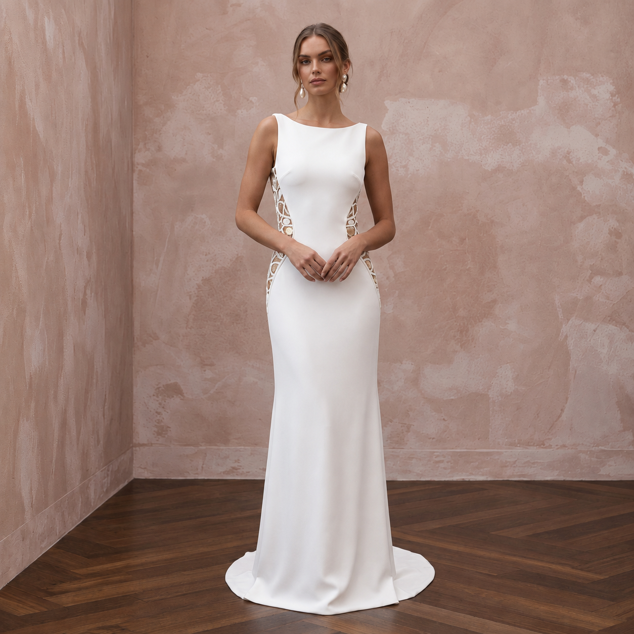Contemporary Crepe Wedding Dress with Open Back Main image