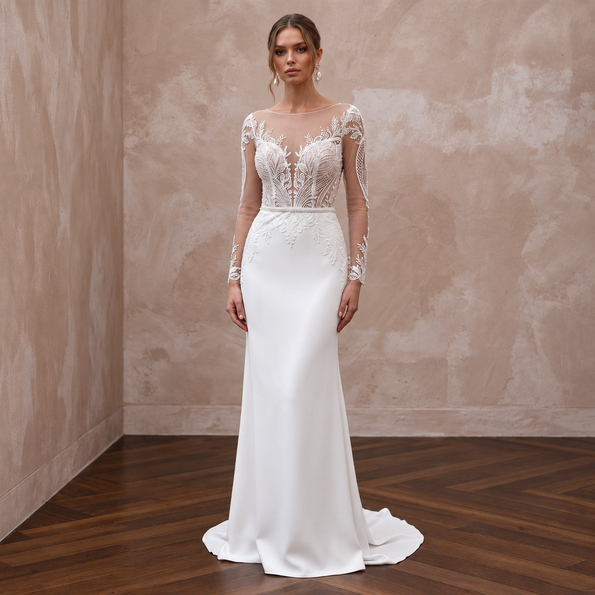 Contemporary Lace Bridal Dress with Illusion Bodice