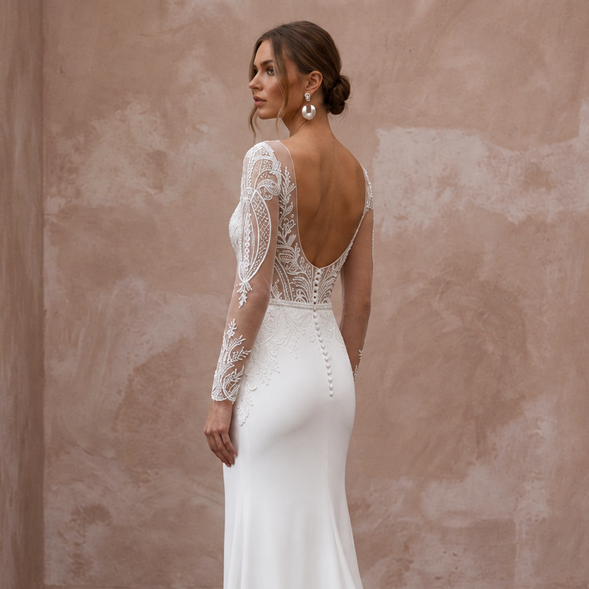Contemporary Lace Bridal Dress with Illusion Bodice