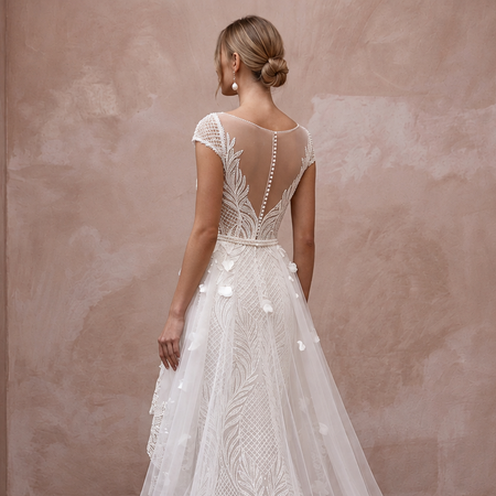 Contemporary Lace Wedding Dress with High-Low Overskirt