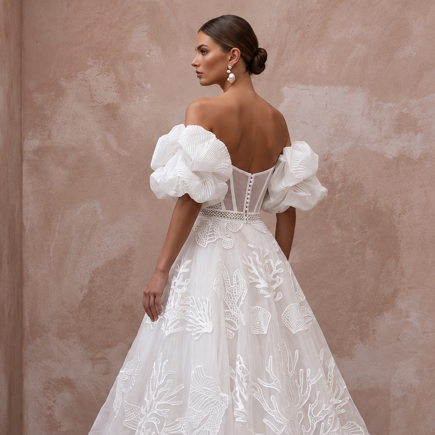 Contemporary Organza Bridal Dress with Puff Sleeves