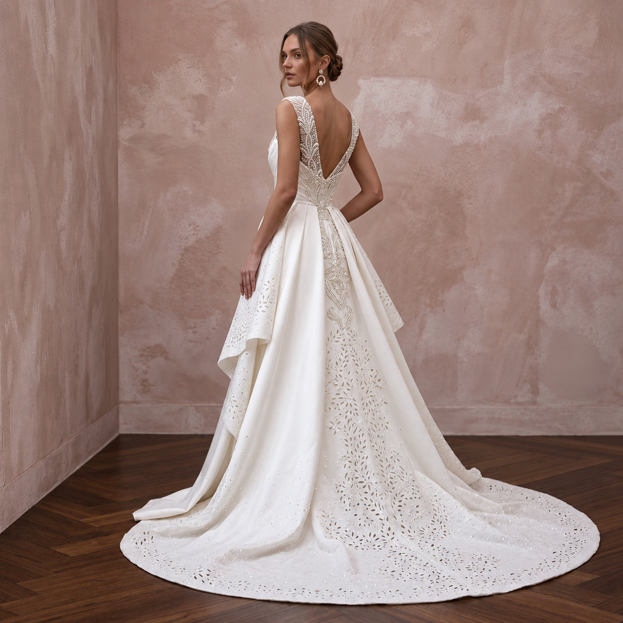 Contemporary Satin Bridal Dress with Detachable Train