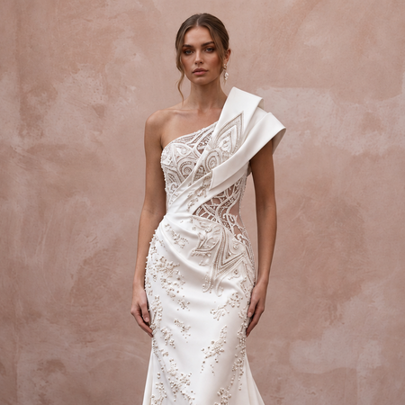 Contemporary Satin Wedding Gown with One-Shoulder Neckline
